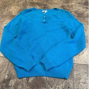 De Rothschild Blue Silk Nylon Angora Rabbit Hair Blend Cable Knit Sweater‎ S